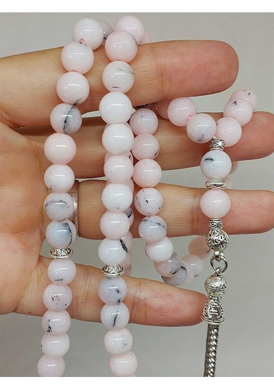 Pembe Siyah Alacalı Opal Taşı 99luk Tesbih 8mm 42110 Çok Renkli