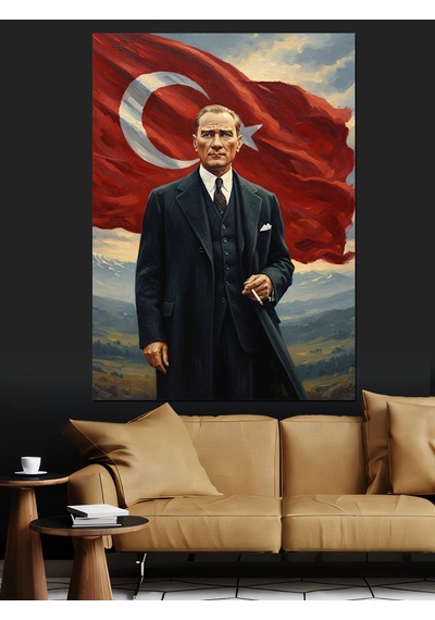 Ahşap Tablo Atatürk Türk Bayrağı Lider