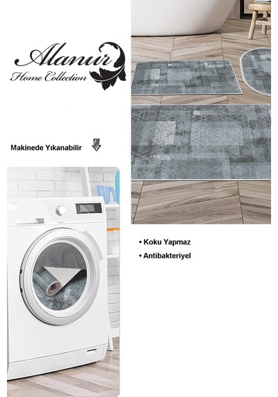 Dekoreko Kaymaz Taban Djt 3 Lü Banyo Paspas Takımı Trend Karışık Iskandinav F5132 Mavi