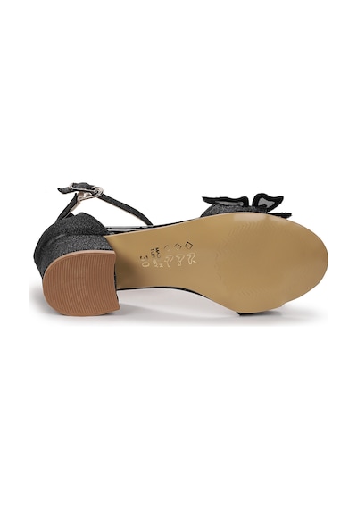 Kiko Kids Zete Kum Simli Kız Çocuk 4 Cm Topuklu Sandalet Abiye Ayakkabı Siyah Siyah