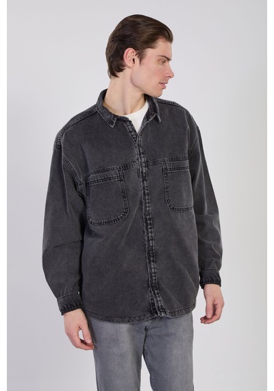 Barrels And Oıl Erkek Çift Cep Çıtçıtlı Denim Ceket - Siyah Kar Y. Siyah Kar Y.