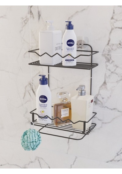 Suntel Dalga Desenli 2 Katlı Banyo Rafı Banyo Düzenleyici Banyo Organizer Siyah Suntel Dalga Desenli 2 Katlı Banyo Rafı Banyo Düzenleyici Banyo Organizer Siyah