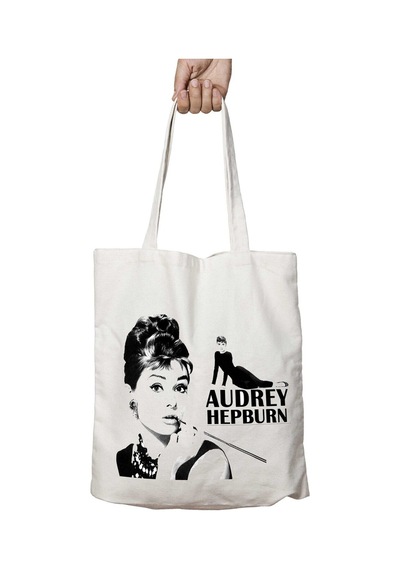 Art Hediye Audrey Hepburn Makyaj İki Tarafı Kalıcı Baskılı Yıkanabilir Okul Plaj Omuz Bez Çantası Çok Renkli