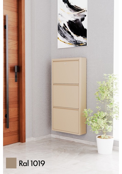 Evdemo Kilitli 3 Kapaklı Metal Ayakkabılık Cappuccino