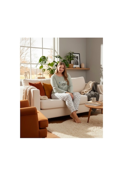 Rindahomewear Büyük Beden Süprem Uzun Kol Pijama Takımı Yeşil