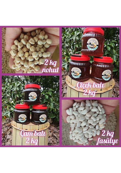 Bal Ve Bakliyat Paket 1 Net 8 Kg Çam, Çiçek Balı,kuru Fasulye Ve Nohut