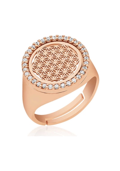 925 Ayar Gümüş Rose Oval Yaşam Çiçeği Yüzük Rose