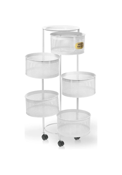 River World Tekerlekli Rengi Beyaz Açılabilen 5 Katlı Çok Amaçlı Metal Raf Mutfak, Balkon, Kiler Çok Renkli