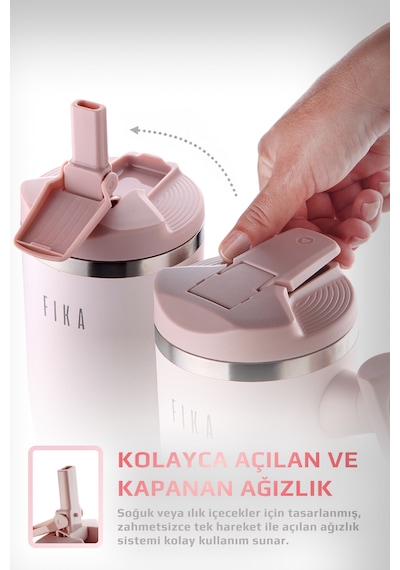 Fika Lumi Patentli Döner Kulplu Sızdırmaz Çelik Termos 1200 Ml - Pembe