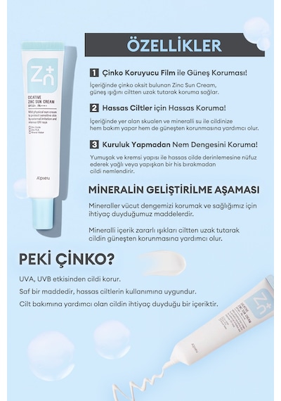 Missha A'PIEU Cicative Zinc Sun Cream SPF50+/PA++++ Çinko İçerikli Mineral Güneş Koruyucu SPF50+/PA++++ 40 G