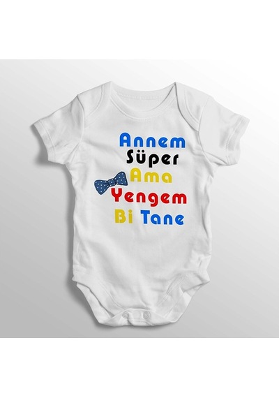 İmaj Tuğbababy Annem Süper Ama Yengem Bi Tane Yazılı Baskılı Bebek Zıbını Beyaz
