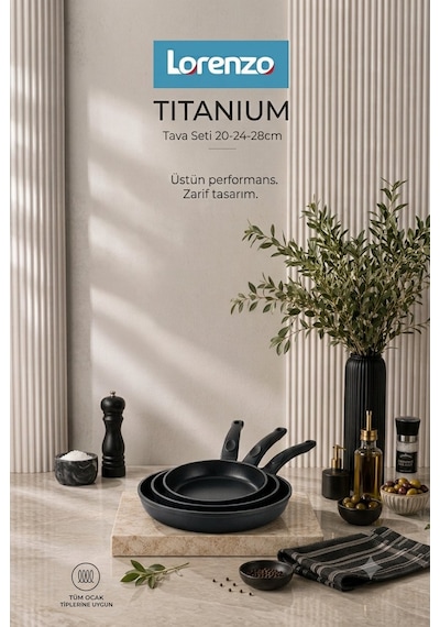 Lorenzo Titanium 3 Parça Döküm Granit Tava Seti 20-24-28 Cm Siyah - Lrz-2078