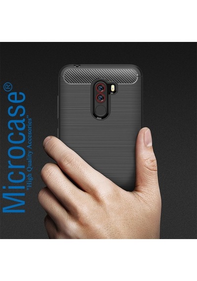 Microcase Xiaomi Pocophone F1 Brushed Carbon Fiber Silikon Kilif 286662594 - Seçenek / Renk-Gri