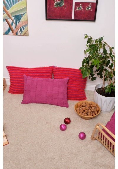Peraluna Foam Pıllow Şifon Şerit Triko Yastık Kılıfı 60x40 Cm Fuşya - Fuşya