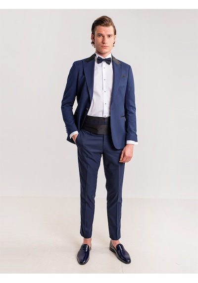 Dufy Lacivert Erkek Modern Fit Mono Yaka Smokin Takım-61293 Lacivert