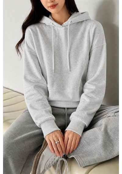 Cool Tarz Kadın Oversize Hoodie Sweatshirt Kapüşonlu Kanguru Cepli Gri Gri