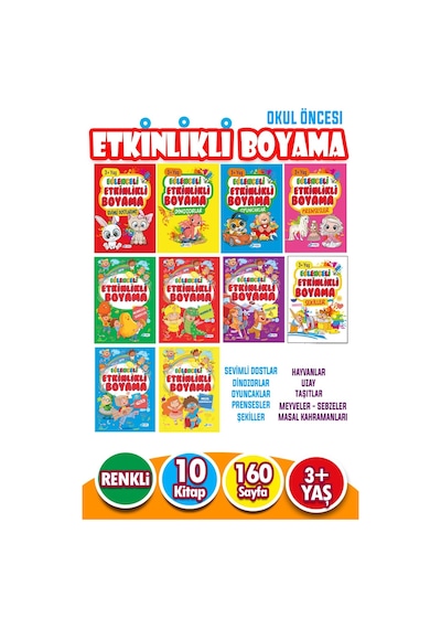Eğlenceli Etkinlikli 10 Kitaplı Eğitici Boyama Seti 160 Sayfa