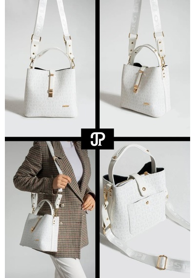 Just Polo Kadın Orta Boy Su Geçirmez Günlük Şık El Ve Omuz Çantası Ebat 23 X 18 Cm Shoulder Bag Beyaz