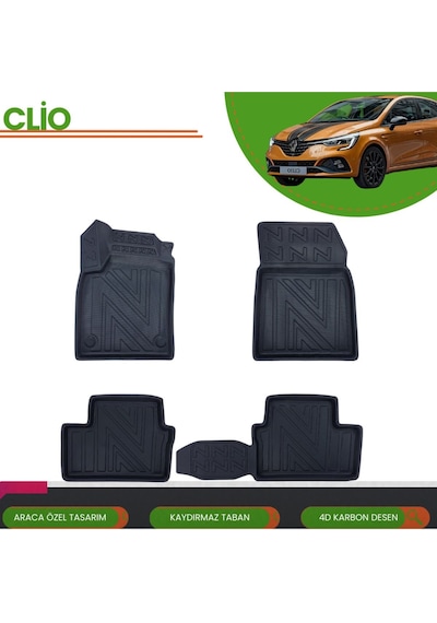Renault Clio 5 2019+ Araca Özel 4d Havuzlu Paspas Takımı Karbon
