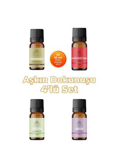 Aşkın Dokunuşu Oda Kokusu 4'lü Set- Doğal Esansiyel Uçucu Yağ, Difüzör Esansı, Buhurdanlık Yağı Karışık