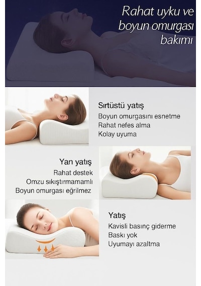 Ortopedik Memory Foam Boyun Destekli Yastık 47 X 31 X 10-7,5 Genel