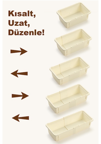 8'li Ayarlanabilir Kaşıklık Seti - Uzayabilen Çekmece İçi Modüler Düzenleyici Mutfak Organizer Bej Bej