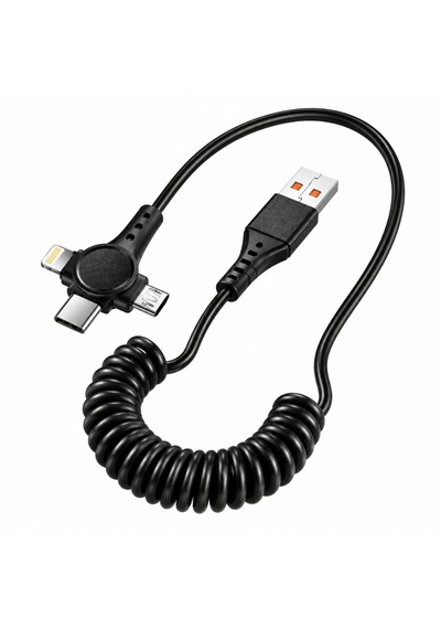 Alfais 6047 Usb Hızlı Telefon Data Şarj Kablosu 120w 3in1 Spiral Yaylı Type C Micro Lightning Veri