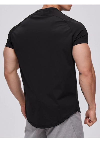 Genius Store Erkek Spor Tişört Running Sports Gym Reglan Oval Kesim Penye T-shirt Ovalt-shirt Siyah