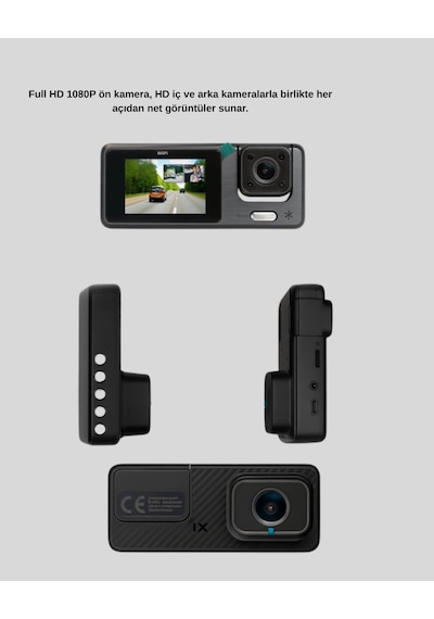 Park Modlu 3 Kameralı Araç Kayıt Cihazı 1080p Ön Kamera 2 Ekran 08738357