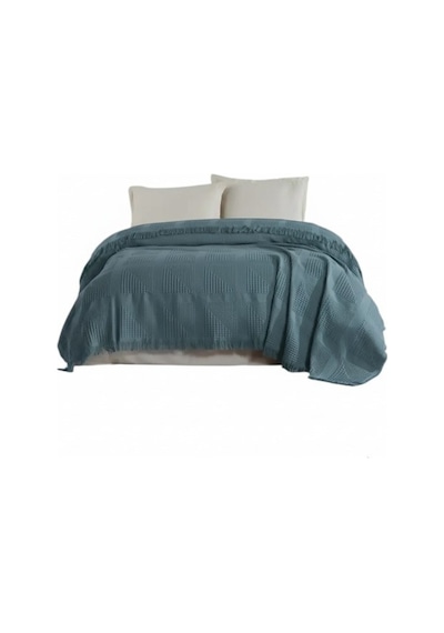 Sirus Çift Kişilik Jakarlı Pike , %100 Pamuk Jakarlı Dokuma 240x260 Cm Mavi