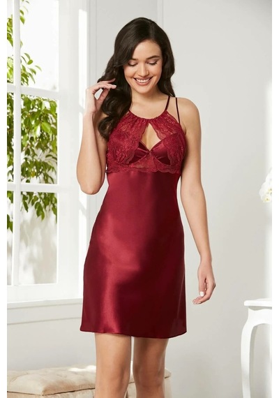 Pierre Cardin Saten Dantelli Gecelik ve Sabahlık Takımı 4375 Bordo