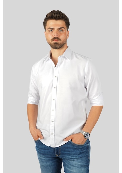 Beyaz Baklava Desen Slimfit Erkek Gömlek Çok Renkli