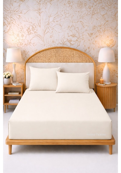 More Home Çift Kişilik Lastikli Çarşaf Seti + Yastık Kılıfı Krem