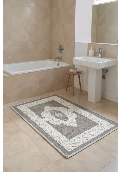 Pamuklu Kaymaz Taban Dikdörtgen Banyo Paspası Yüksek Emici Pamuk Dokuma Banyo Halısı Bej