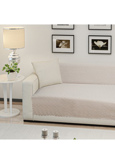 Kaymaz Tabanlı Koltuk Örtüsü 175x215 Cm Altı Polarlı, Örme Kumaş, Çekyat Ve Kanepe Uyumlu Bej