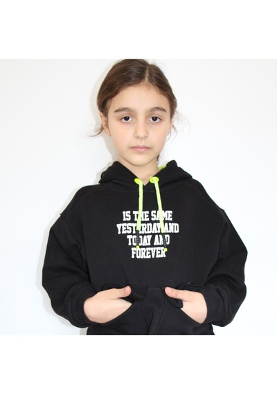 Milenawear by Milena Çift Cepli Kapşonlu Armalı Kız Takım Siyah