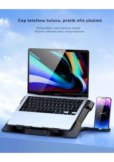 Monozone Z33 Işıklı Laptop Soğutucu 8 Fanlı 17" Yükseklik Ayarlı Stand Sessiz Notebook Soğutucu