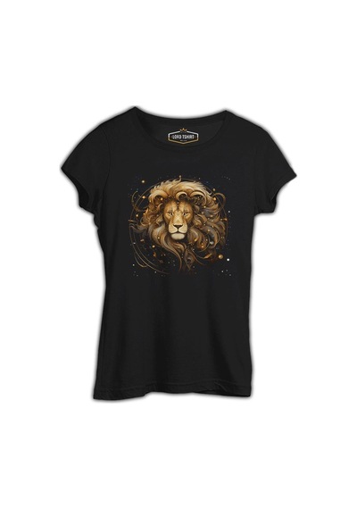 Burçlar - Aslan Siyah Bayan Tshirt 001