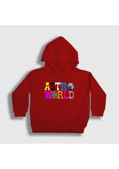 Presmono Unisex Çocuk Astroworld V2 Travis Scott Kapüşonlu Sweatshirt Kırmızı