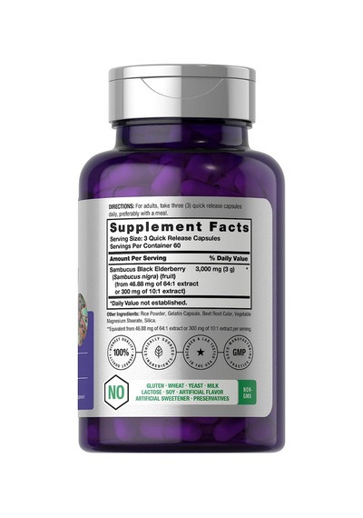 Horbaach Sambucus Black Elderberry 3000mg 180 Capsul.usa Me... Aromasız