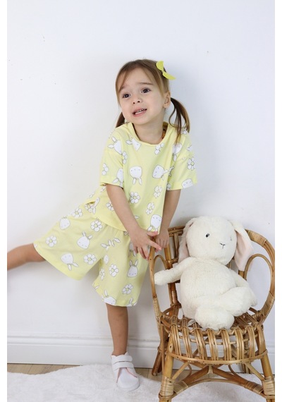 Harika Kids Kız Çocuk Tavşan-çiçek Baskılı Şortlu İkili Takım 001