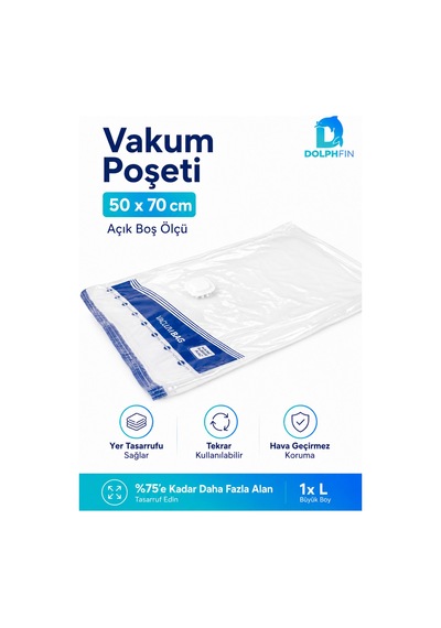 Vakumlu Poşet 50x70 Cm L Boy Yorgan Battaniye Hurç Giysi Saklama Torbası 1 Adet Şeffaf