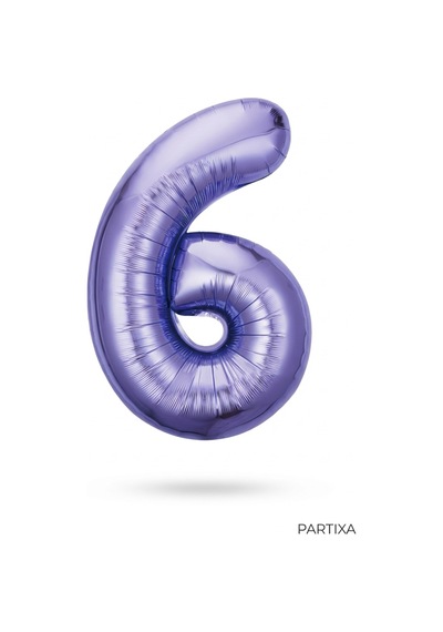 32 İnç Mor Rakam 6 Folyo Balon Çok Renkli