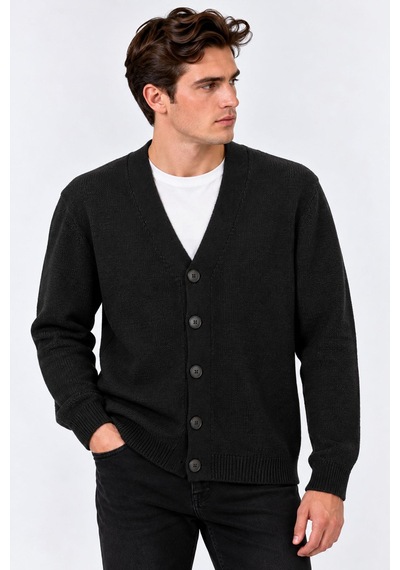 Classics Men Günsa Comfort Fit Erkek Tam Düğmeli Triko Ceket - 7832 Siyah