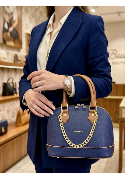 Just Polo Kadın Zincir Detaylı Lüks El Ve Omuz Çantası Shopper Ebat : 25x22 Cm Lacivert