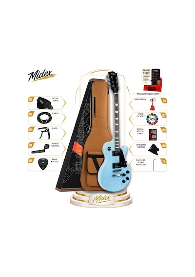 Midex Grx-200ltb Profesyonel Les Paul Kasa Hh Elektro Gitar Seti Turkuaz
