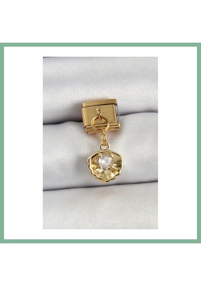 Bşkvirgo 316l Çelik Sallantılı Zirkon Taşlı İstiridye Model Gold Renk Nomination Charm Bsk2026