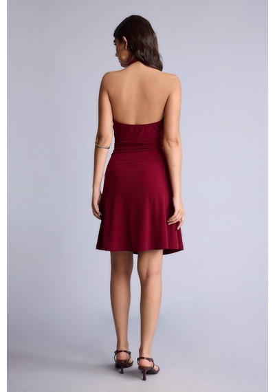 Defacto Modern Fıt Halter Yaka Elbise I5081ax26smbr43 Bordo-br43