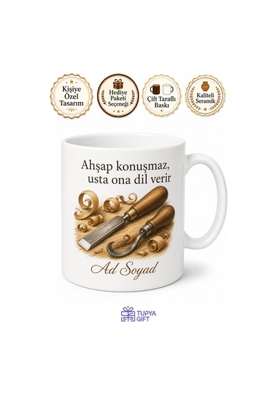 Ahşap Oymacılığı Ustalarına Özel Talaş Kokulu El Emeği Kahve Kupası Hediye Bardak Tupya16846 Beyaz / Çok Renkli