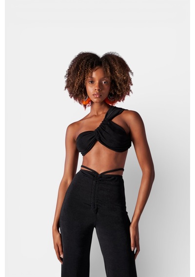 Holly Lolly Omuz Detaylı Beatrice Crop Siyah